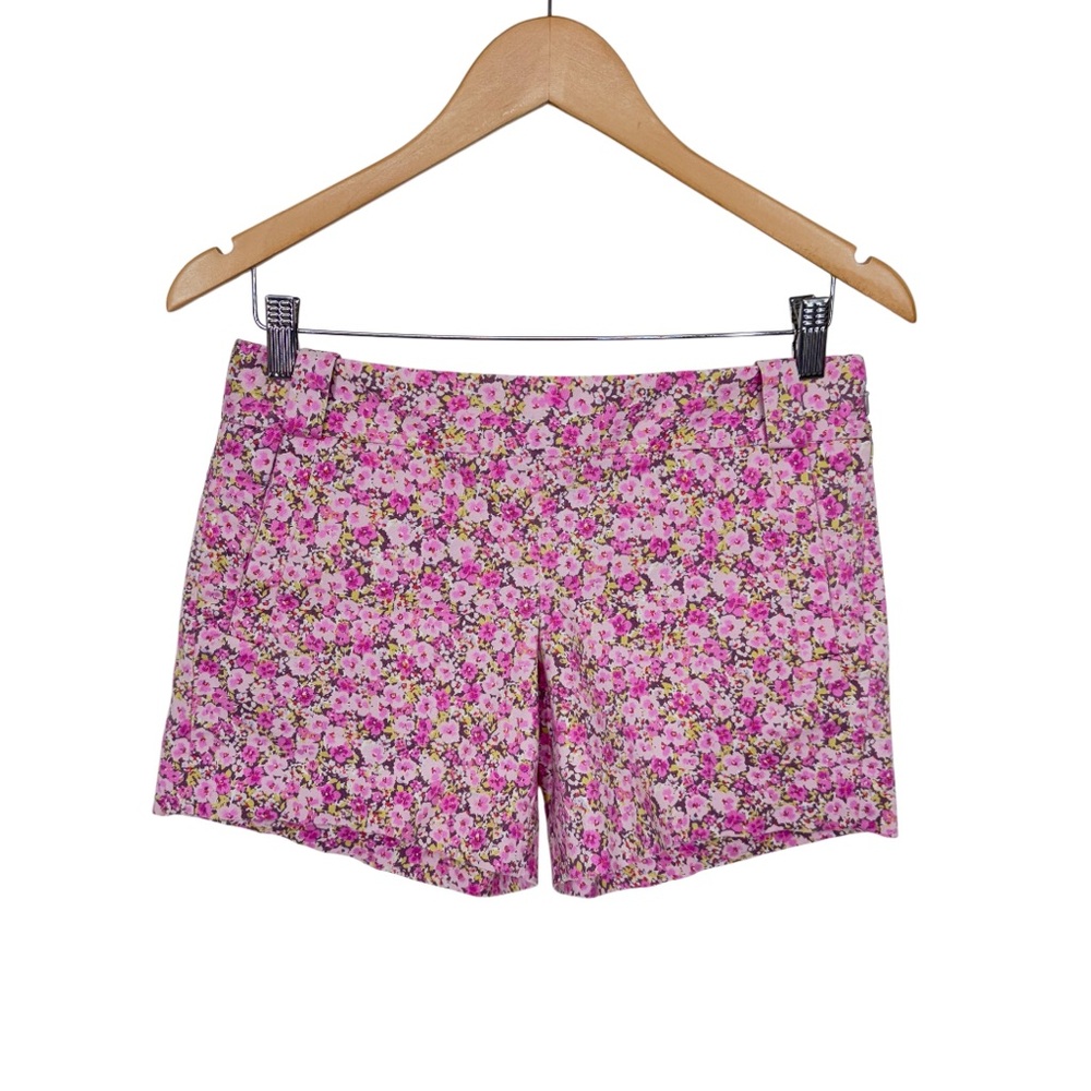 J. Crew Stretch Pink Micro Floral All Over Print Preppy Chino Shorts Size 2